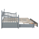 English Elm Wooden Twin Size Daybed With Twin Size Trundle, Extendable Daybed With Two Storage Drawers,Gray(Expected Arrival Time:9.12)