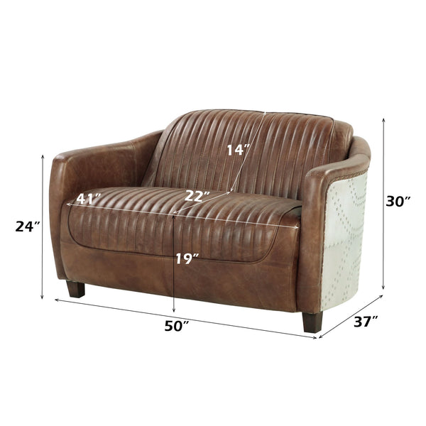 English Elm Brancaster Retro Brown Top Grain Leather Living Room Set w/ Aluminum Accents, 4-Piece, Vintage Comfort B2726S00446
