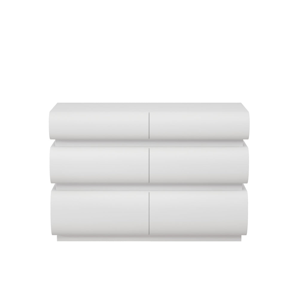 English Elm 6 Drawer Dresser White Modern No-Handle Chest with Wide Storage, Smooth Finish, Scratch-Resistant Design W757P318426