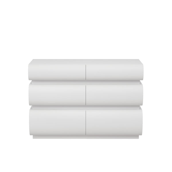 English Elm 6 Drawer Dresser White Modern No-Handle Chest with Wide Storage, Smooth Finish, Scratch-Resistant Design W757P318426