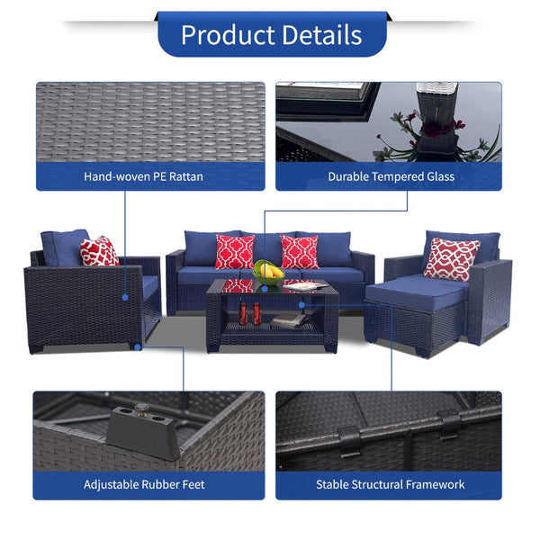 English Elm Outdoor 7-Piece Pe Rattan Garden Patio Furniture Set With Cushions For Stylish Comfort & Durability W213S00045-GIGA