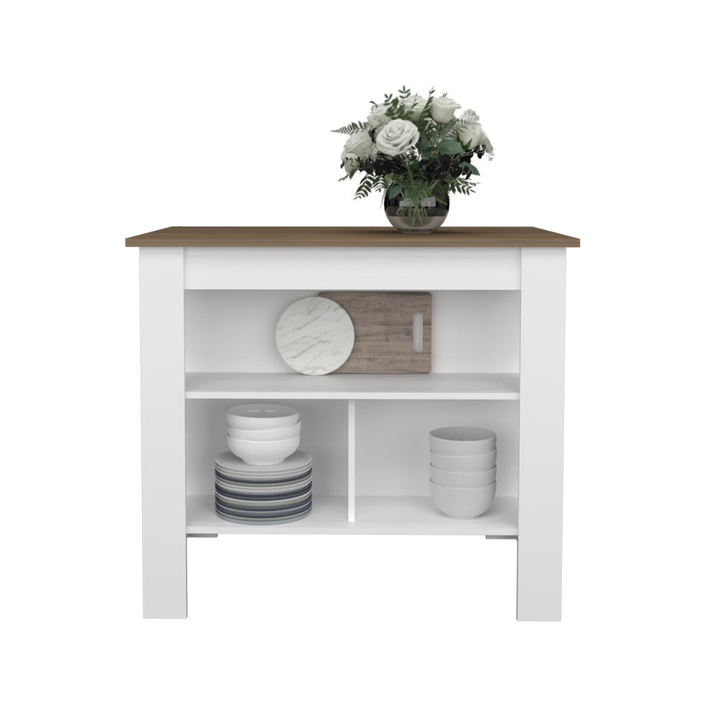 English Elm Island 35.4" H Kitchen Island With 3 Shelves, White & Mahogany Finish For Stylish Storage & Prep B097P250890