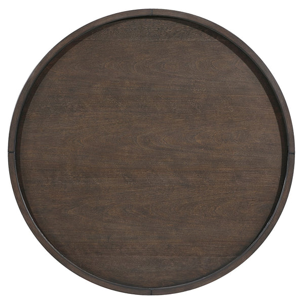 English Elm Dark Round End Table with Gold-Tipped Solid Wood Legs, 24" Dia x 24"H Luxury Living Accent Piece Dark Brown 38 L x 37 W x 7 H B011P351974