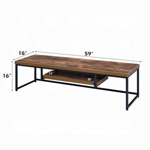 English Elm Industrial TV Stand with Metal Frame and Weathered Finish, 59" Rustic Shelf Console for Living Room Black,Oak 18.5 L x 62.5 W x 4.5 H B2741P334824