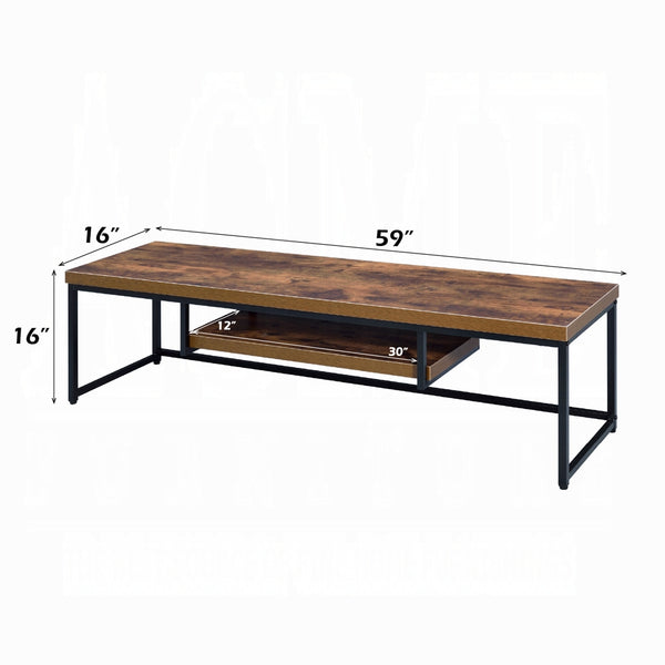 English Elm Industrial TV Stand with Metal Frame and Weathered Finish, 59" Rustic Shelf Console for Living Room Black,Oak 18.5 L x 62.5 W x 4.5 H B2741P334824