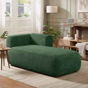 English Elm Upholstered Boucle Chaise Lounge with Wood Legs for Bedroom or Living Room W5515P437359