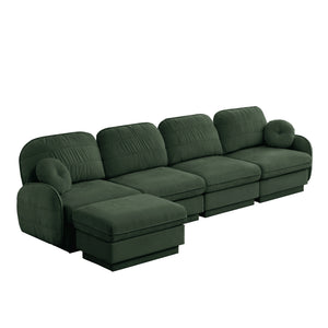 English Elm 137" Oversized Chenille Sectional Sofa with Movable Ottoman and Quilted Cushions Green W714S01772