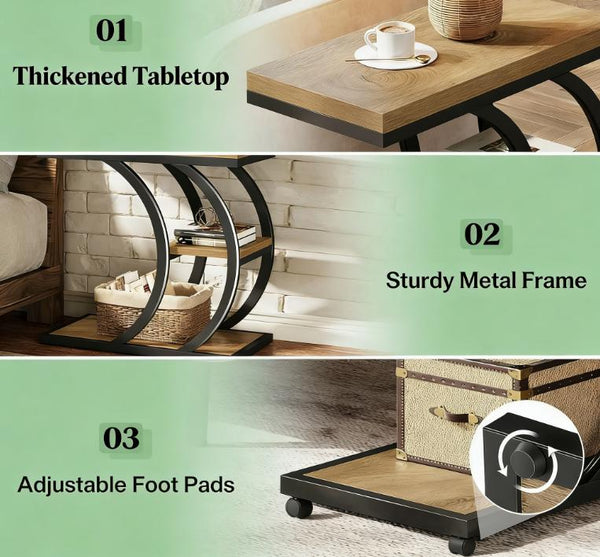 English Elm Modern 2 Tier Distressed End Table Open Shelf Mdf Top for Living Room or Entryway T3971P461497