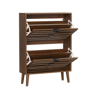 English Elm Medieval Modern Independent Shoe Cabinet 23.62" Walnut | Farmhouse MDF Shoe Storage, 2 Flip Drawers, Sturdy Anti-Tip Safety W1706P372249
