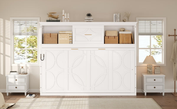 English Elm Twin Size Murphy Bed With Charging Station & Storage Drawer – Stylish, Space-Saving Solution! N7090004019K-GIGA