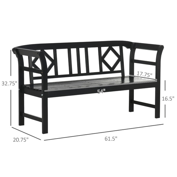 English Elm Outsunny Wooden Patio Bench - Rustic 3-Person Garden Seat With Diamond Backrest & Armrests, Black W2225P174073-GIGA