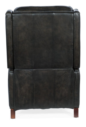 Hooker Furniture Declan Hand-Wiped Leather Push-Back Recliner With Wingback Silhouette, Nailhead Trim, Dark Legs Brown RC251-PB-089