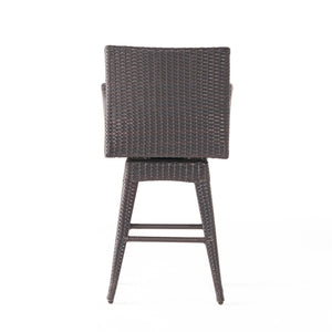 English Elm Modern Outdoor Pe Wicker Swivel Barstool with Cushioned Seat and Iron Frame 54128.00