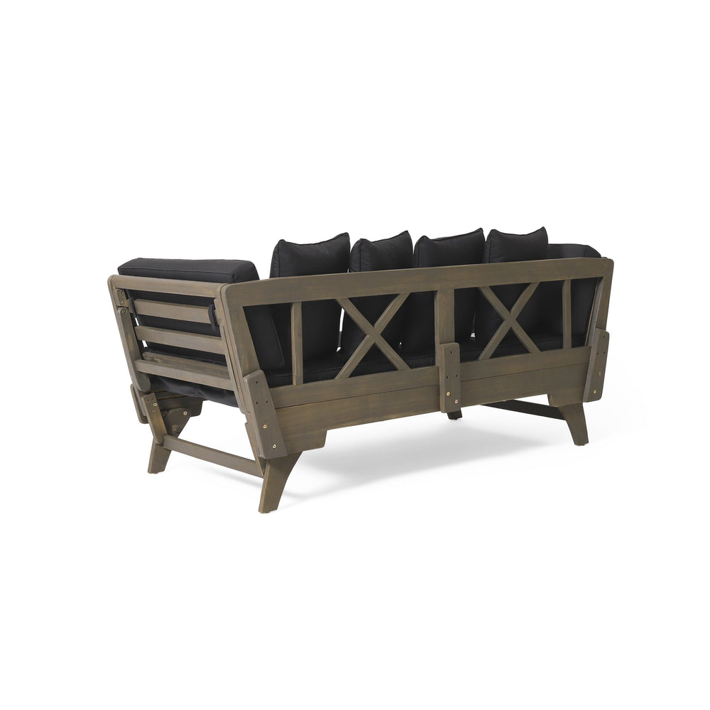 English Elm Christopher Knight Home® - OTTAVIO Acacia Outdoor Sofa Daybed Convertible Expandable with Water-Resistant Cushions, Grey Patio Luxury 63454.00BLK