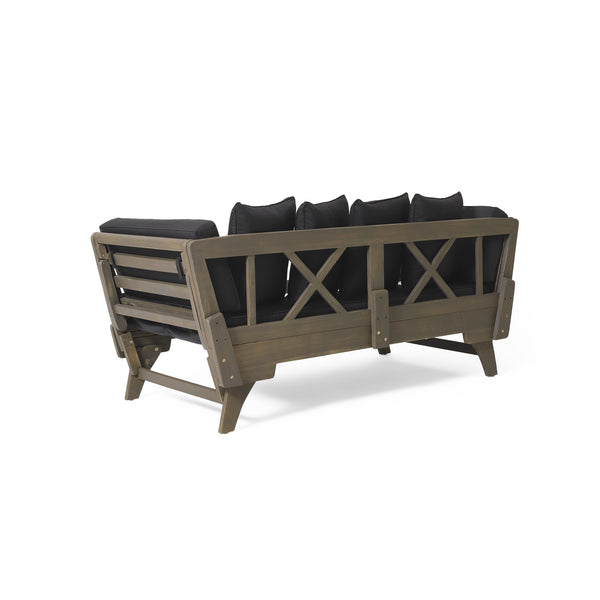 English Elm Christopher Knight Home® - OTTAVIO Acacia Outdoor Sofa Daybed Convertible Expandable with Water-Resistant Cushions, Grey Patio Luxury 63454.00BLK