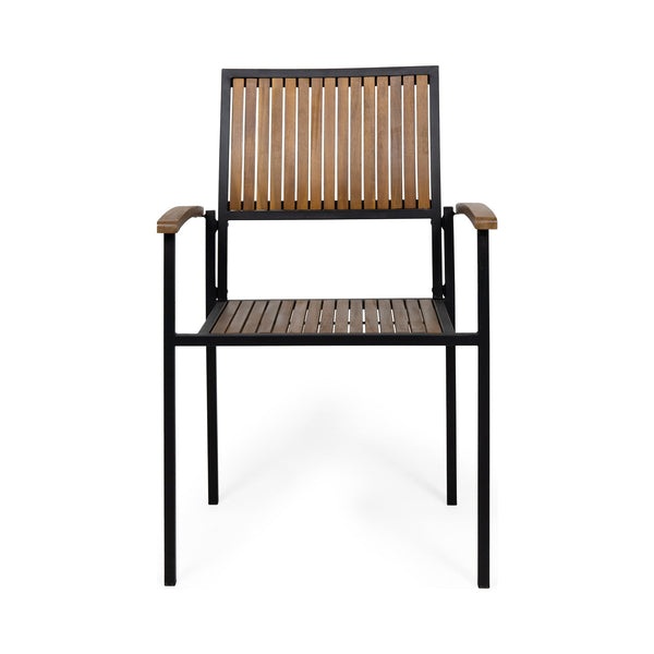 English Elm Christopher Knight Home® - BRIDGET Acacia Wood and Metal Dining Chair Set of 2 — Weather-Resistant Vertical Slat Design, Durable Teak+ Black 63338.00