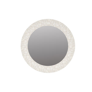A.R.T. Furniture Ashlar Round Mirror - Coastal Modern Design With Rippling Travertine Texture And Wall-hanging Cleat Beige Parawood Solids,Resin,Glass 333123-2250