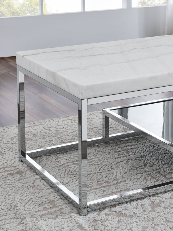 English Elm Steve Silver - Aston White Marble 3-Piece Occasional Table Set with Asymmetrical Glass & Metal Design, Storage B081S00409