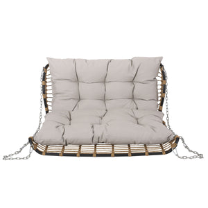 English Elm Christopher Knight Home® - ARRUDA Wicker Porch Swing with Water-Resistant Cushions, Iron Frame, Boho Outdoor Hanging Seat, 800 lb Capacity Brown+Beige 70653.00BGE