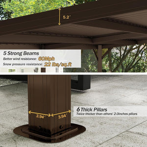 English Elm 10'x16' Wall Mounted Hardtop Gazebo Galvanized Steel Roof Patio Lean to Canopy Brown W1859S00224