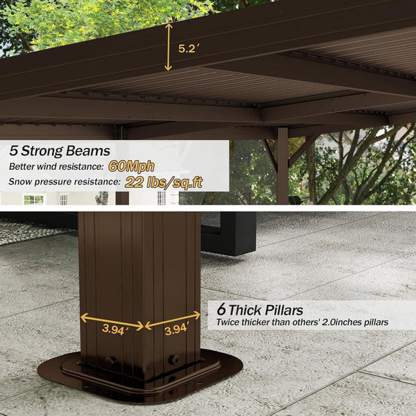 English Elm 10'x16' Wall Mounted Hardtop Gazebo Galvanized Steel Roof Patio Lean to Canopy Brown W1859S00224