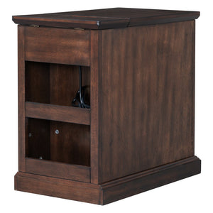 English Elm U-can Acacia Wood End Table with Usb Charging Station Drawer and Cabinet Storage Antique Espresso N724P353565P