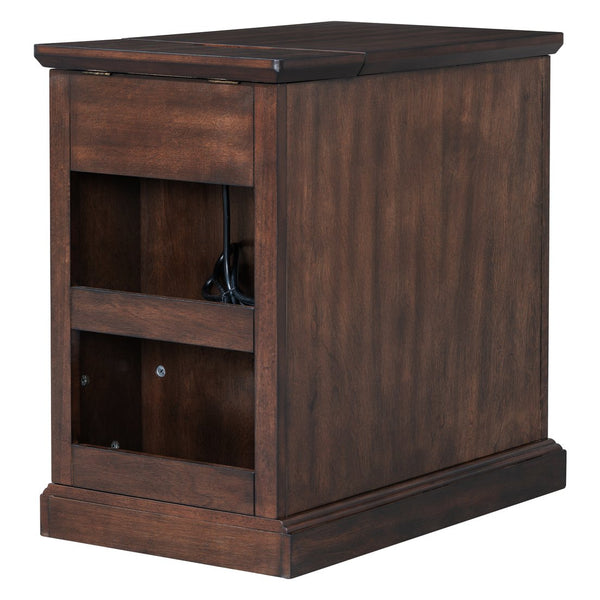 English Elm U-can Acacia Wood End Table with Usb Charging Station Drawer and Cabinet Storage Antique Espresso N724P353565P
