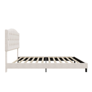 English Elm Upholstered Diamond-Tufted Platform Bed with Two-Position Adjustable Headboard and Sturdy Support Beige 65.71 L x 26.89 W x 4.88 H N701P342915B