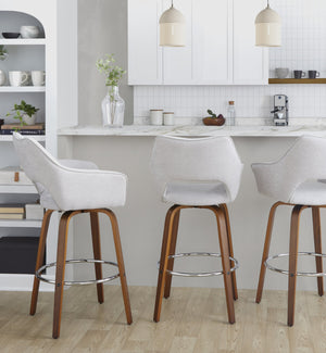 English Elm Fixed-height Swivel Barstools Mid-century Walnut Bentwood Frame Grey Upholstered Set B202S01928