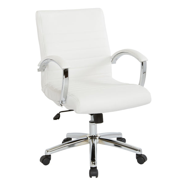 OSP Home Furnishings Executive Low Back Faux Leather Office Chair with Chrome Base for Professional Workspaces White FL92011C-U11