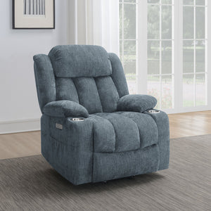 English Elm Beca Slate Blue Upholstered Power Lift Recliner with USB, Cupholders, Plush Channeling & Pillow Arms — Cozy Movie Night Comfort B062P378402