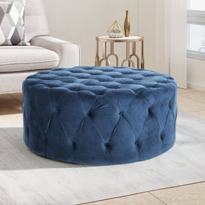 English Elm Ottoman Oversized Velvet Square Tufted Cocktail Piece for Glam Living Room Decor Blue 69074.00BLU
