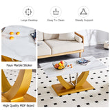 English Elm Coffee Table.Modern Minimalist Tempered Glass With Sticker Desktop ,Golden Mdf Legs and Stainless Steel Decorative Columns. Lightweight and Easy To Move. Ct-907