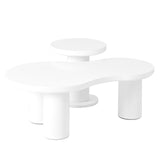 English Elm Easy Assembly Nesting Coffee Table Set Of 2, Cream Style Cloud Coffee Table With Round Small Side Table, Irregular Center Table With Thick Legs For Living Room, White, 39.3''X 13.7'',Φ15.7''