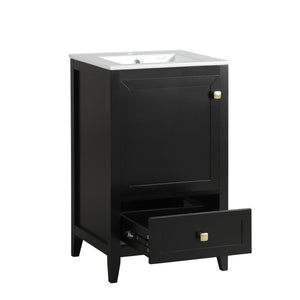 English Elm 20" Modern Bathroom Vanity With Ceramic Sink, Soft-Close Door, Drawer & Storage Rack In Black Finish N725P185452B