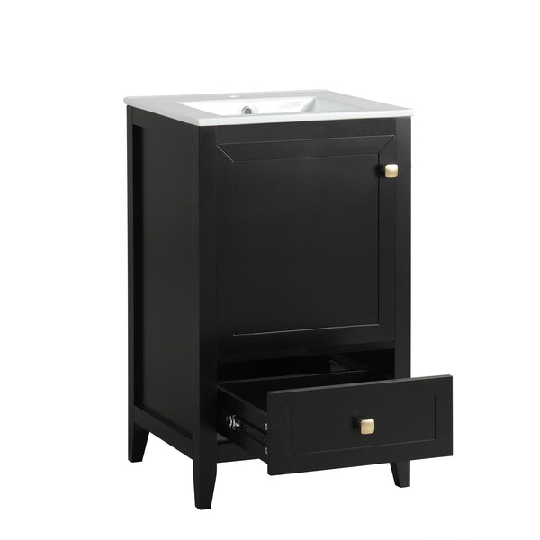 English Elm 20" Modern Bathroom Vanity With Ceramic Sink, Soft-Close Door, Drawer & Storage Rack In Black Finish N725P185452B