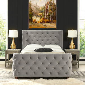 English Elm Jennifer Taylor Home - Brooklyn Elegant Opal Grey Velvet Tufted Bed Set With Wingback Design For Luxurious Bedroom Style B2719P238194
