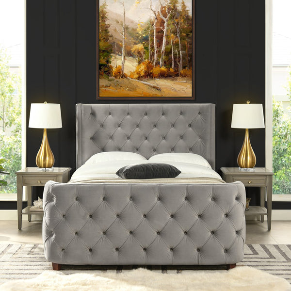 English Elm Jennifer Taylor Home - Brooklyn Elegant Opal Grey Velvet Tufted Bed Set With Wingback Design For Luxurious Bedroom Style B2719P238194