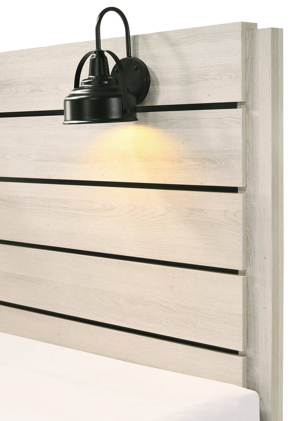 English Elm 1pc Rustic Style Butcher Block Finish Queen Size Bed with Weathered Finish, Detailed Trim, Sturdy Frame Antique White 77.32 L x 38.31 W x 11.2 H B011P230854