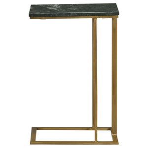 English Elm Encina Genuine Marble Top Antique Gold C-shape Sofa Snack Table for Living Room Green B062P451842