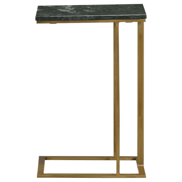English Elm Encina Genuine Marble Top Antique Gold C-shape Sofa Snack Table for Living Room Green B062P451842
