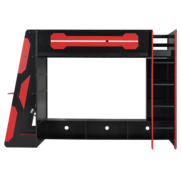 English Elm Twin Gaming Loft Bed with Desk Rgb Lighting and Multi-tier Shelves for Teen Rooms Red LT000160AAR