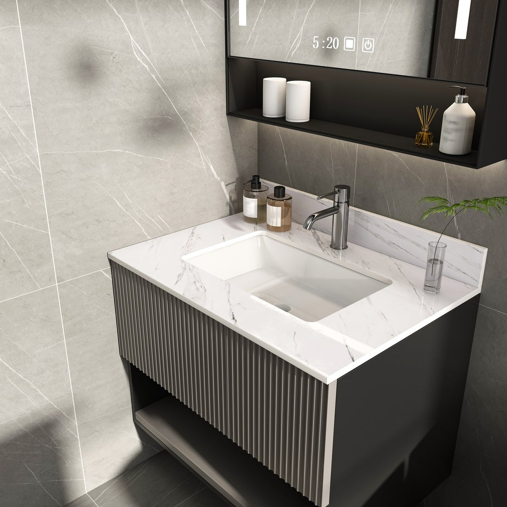 English Elm 31 Inch Marble Vanity Top - Premium Bianco Carrara Venato With Undermount Sink & 4" Backsplash W2700P194072