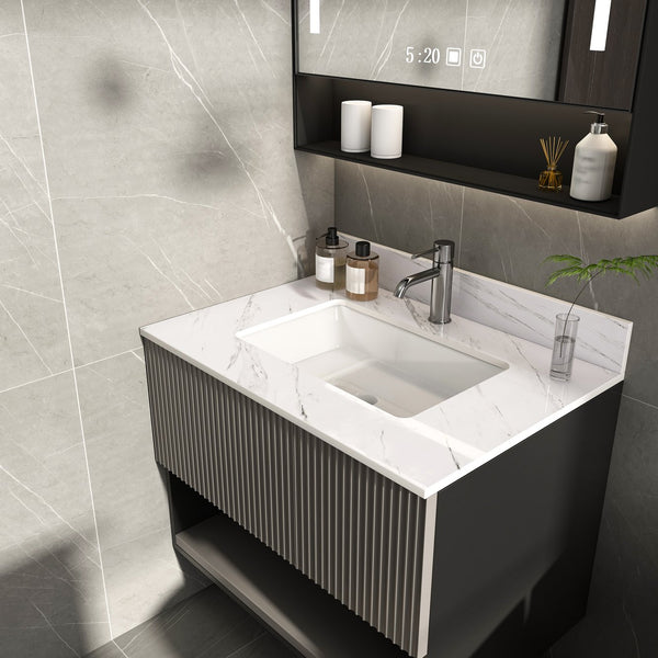 English Elm 31 Inch Marble Vanity Top - Premium Bianco Carrara Venato With Undermount Sink & 4" Backsplash W2700P194072