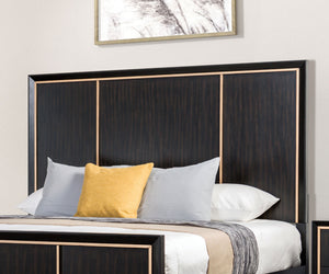 English Elm Bedroom Wooden Queen Bed with High Panel Headboard, Gold Trim Accent, Modern Luxury Design Espresso 25 L x 70 W x 5 H B2741S00072