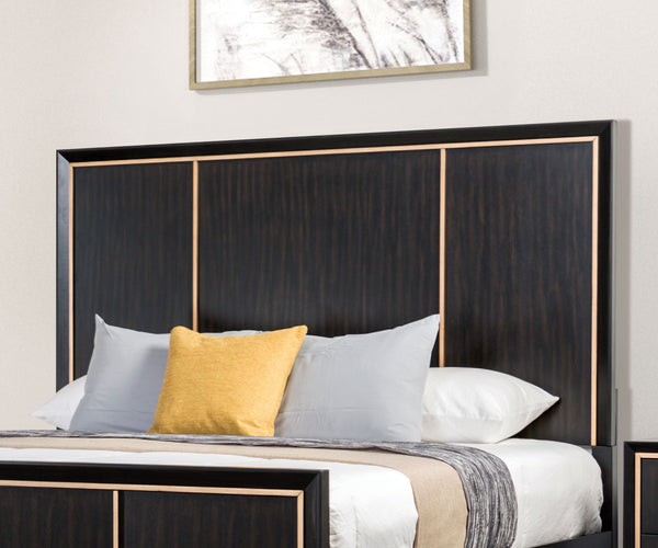 English Elm Bedroom Wooden Queen Bed with High Panel Headboard, Gold Trim Accent, Modern Luxury Design Espresso 25 L x 70 W x 5 H B2741S00072