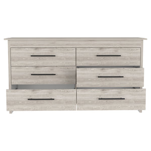English Elm Double Six-Drawer Dresser with Metal Gliders and Pulls, Engineered Wood, Compact 31.7" Height Light Gray 35 L x 22 W x 7 H B097S00103