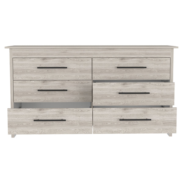 English Elm Double Six-Drawer Dresser with Metal Gliders and Pulls, Engineered Wood, Compact 31.7" Height Light Gray 35 L x 22 W x 7 H B097S00103