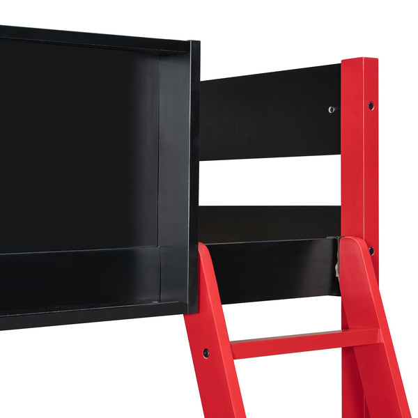 English Elm Full Size Gaming Loft Bed with Led Lighting Desk Drawers and Display Shelving Red LT000263AAJ