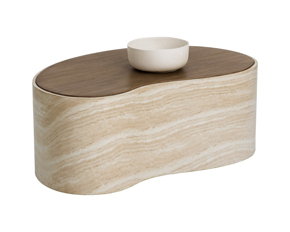 Sunpan ISHIKO Coffee Table - Sculptural Organic Design with Warm Wood-Effect Top & Durable Concrete Base 112580